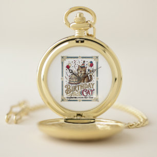 Birthday Cat Cat Birthday Age Vintage Vector Art S Pocket Watch