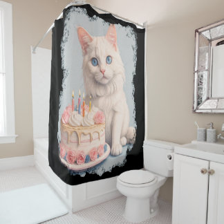 Birthday cat cute shower curtain