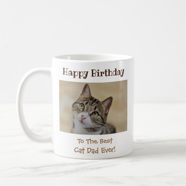 Birthday Cat Dad World's Best Ever Pet Photo Coffee Mug (Left)