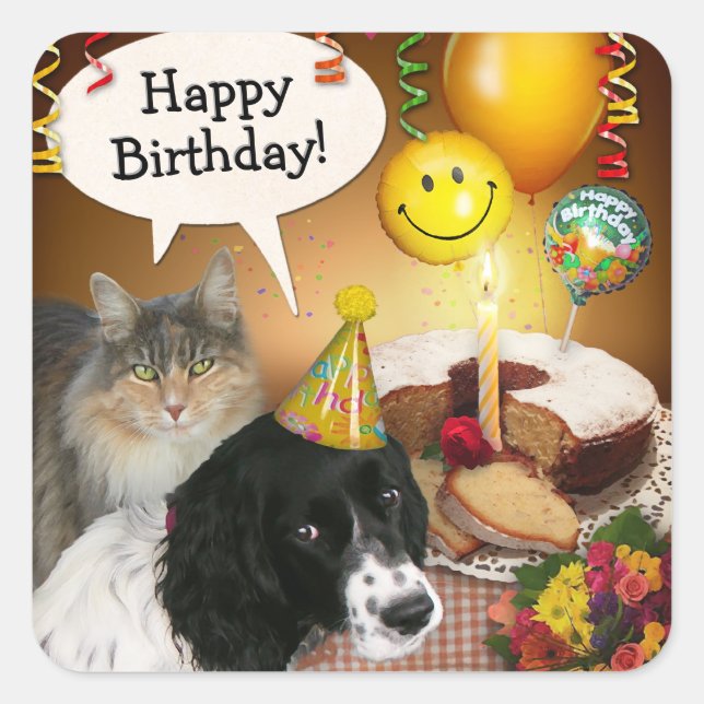 Birthday Cat & Dog (customizable) Sticker  (Front)