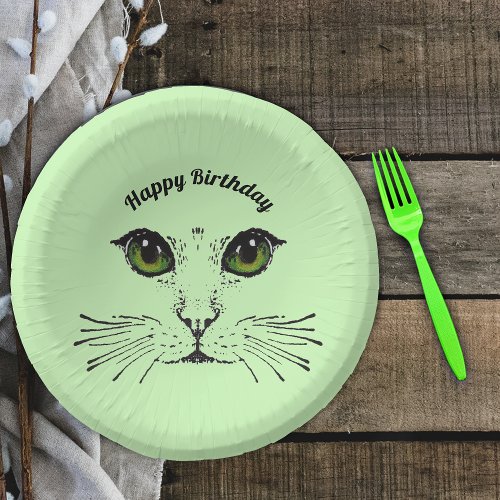 Birthday Cat Face in Black Green Eyes Whiskers Paper Bowls