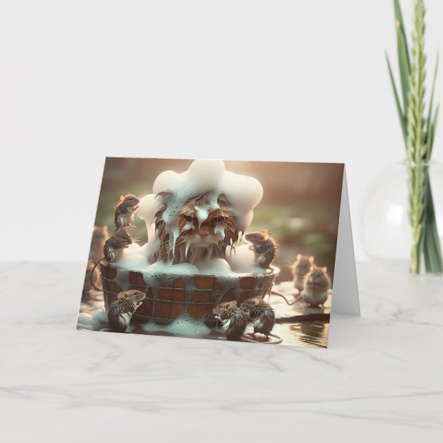 Birthday Cat Getting A Bath Card (Front)