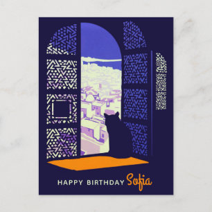 Birthday Cat in a window Casablanca Morocco CC0091 Postcard