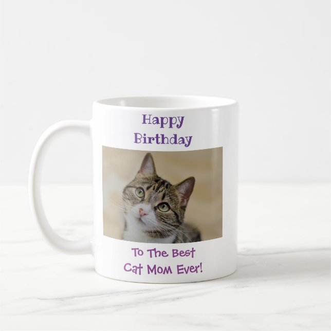 Birthday Cat Mom Best Ever Pet Photo Coffee Mug (Left)