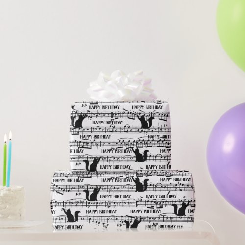 Birthday Cat On Sheet Music  Wrapping Paper