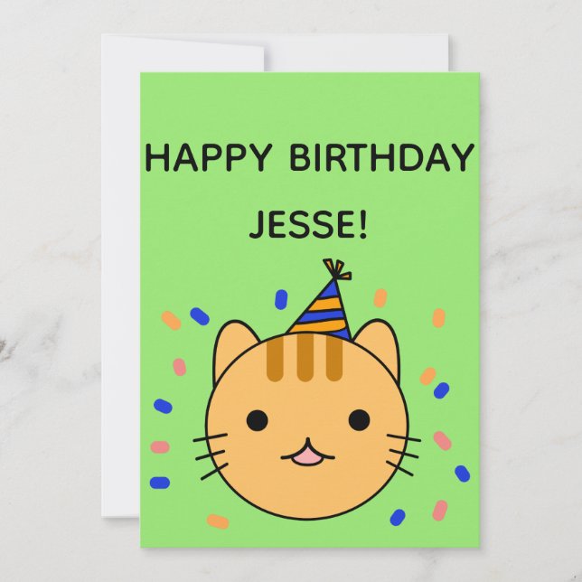 Birthday Cat |  Orange Cat Happy Birthday Flat Card (Front)