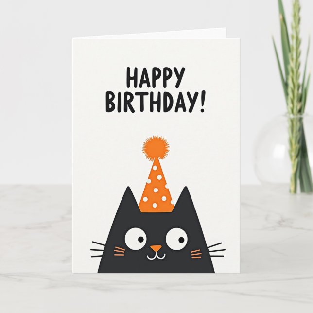 Birthday Cat Party Hat Card (Front)