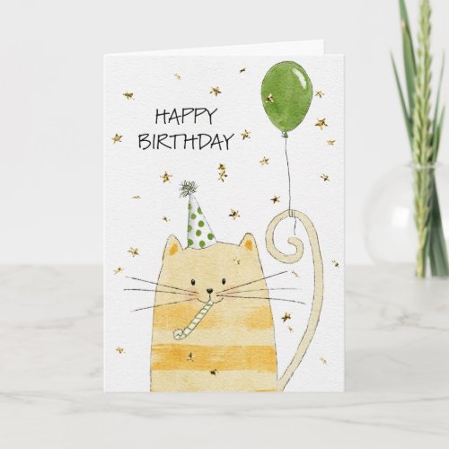 Birthday Cat Party Hat Holiday Card
