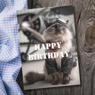 Birthday Cat Pilot Airplane Cool Funny Aviation Card