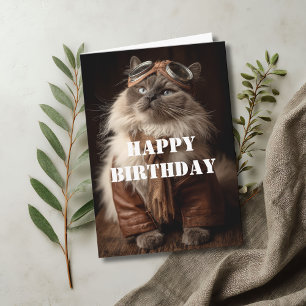 Birthday Cat Pilot Aviator Cool Funny Aviation Card