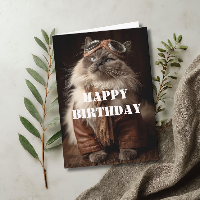 Birthday Cat Pilot Aviator Cool Funny Aviation Card (Creator Uploaded)