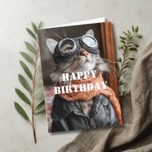 Birthday Cat Pilot Aviator Cool Funny Aviation Card