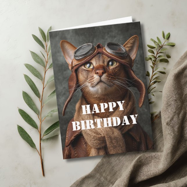 Birthday Cat Pilot Aviator Cool Funny Aviation Card (Creator Uploaded)