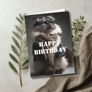 Birthday Cat Pilot Aviator Cool Funny Aviation Card
