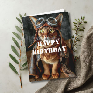 Birthday Cat Pilot Aviator Cool Funny Aviation Card