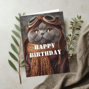 Birthday Cat Pilot Aviator Cool Funny Aviation Card