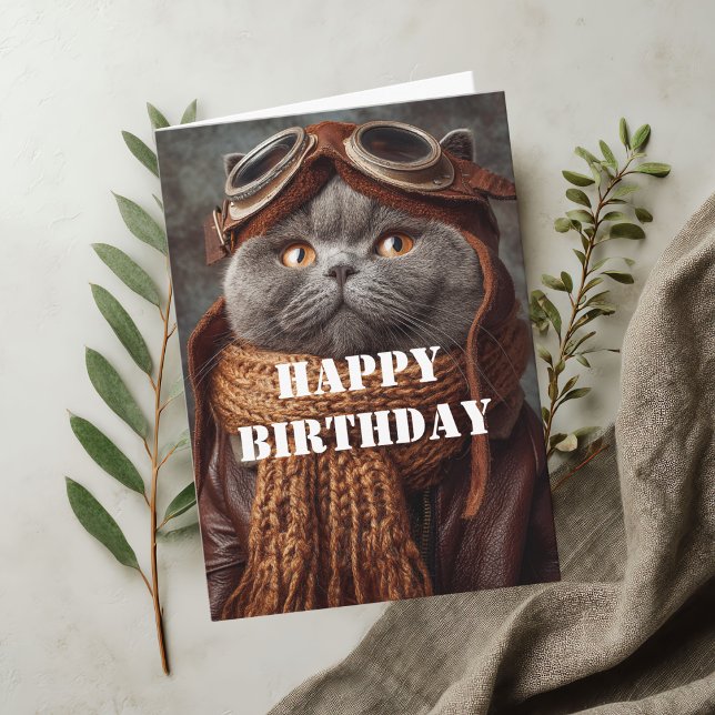 Birthday Cat Pilot Aviator Cool Funny Aviation Card (Creator Uploaded)