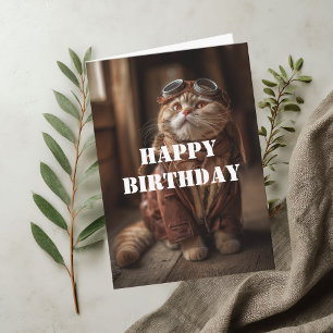 Birthday Cat Pilot Aviator Cool Funny Aviation Card
