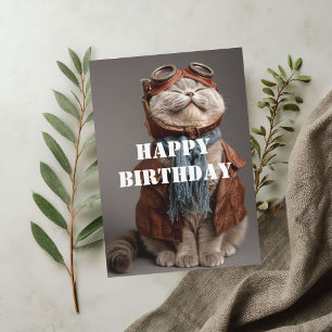 Birthday Cat Pilot Aviator Cool Funny Aviation Card