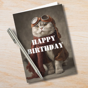 Birthday Cat Pilot Aviator Cool Funny Aviation Card