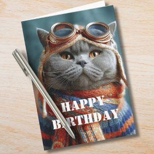 Birthday Cat Pilot Aviator Cool Funny Aviation Card