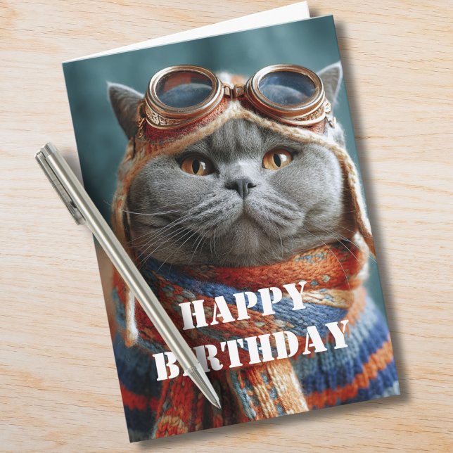 Birthday Cat Pilot Aviator Cool Funny Aviation Card (Creator Uploaded)