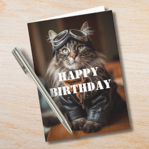 Birthday Cat Pilot Aviator Cool Funny Aviation Card