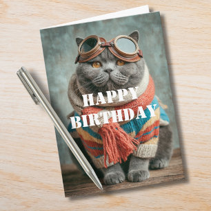 Birthday Cat Pilot Aviator Cool Funny Aviation Card