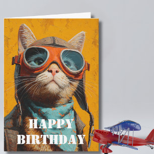 Birthday Cat Pilot  Funny Aviator Cool Aviation Card
