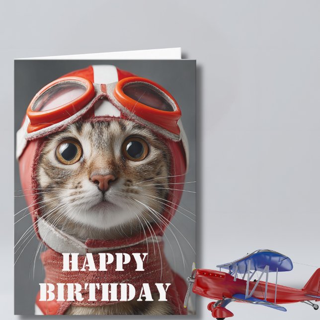 Birthday Cat Pilot  Funny Aviator Cool Aviation Card (Creator Uploaded)
