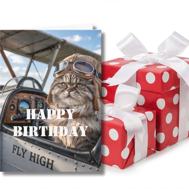 Birthday Cat Pilot Photo & Airplane Funny Aviation Card (Creator Uploaded)