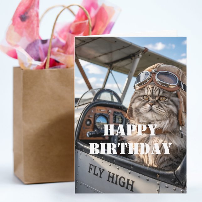 Birthday Cat Pilot Photo & Airplane Funny Aviation Card (Creator Uploaded)