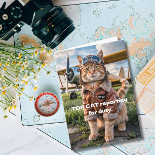 Birthday Cat Pilot Photo & Airplane Funny Aviation Card