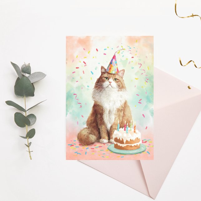 Birthday Cat Postcard – Cute Party Cat with Cake (Creator Uploaded)