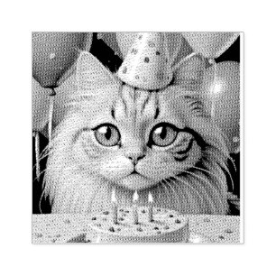 BIRTHDAY CAT RUBBER STAMP