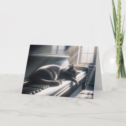 Birthday Cat Sleeping On a Piano Keys Card