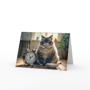 Birthday Cat Waiting By an Empty Food Bowl Card