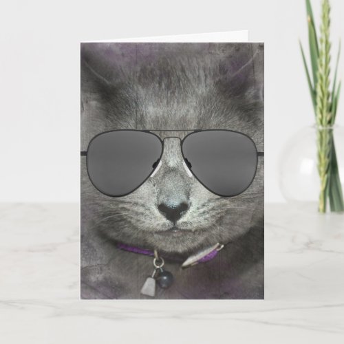 Birthday Cat with Aviator Sunglasses Card