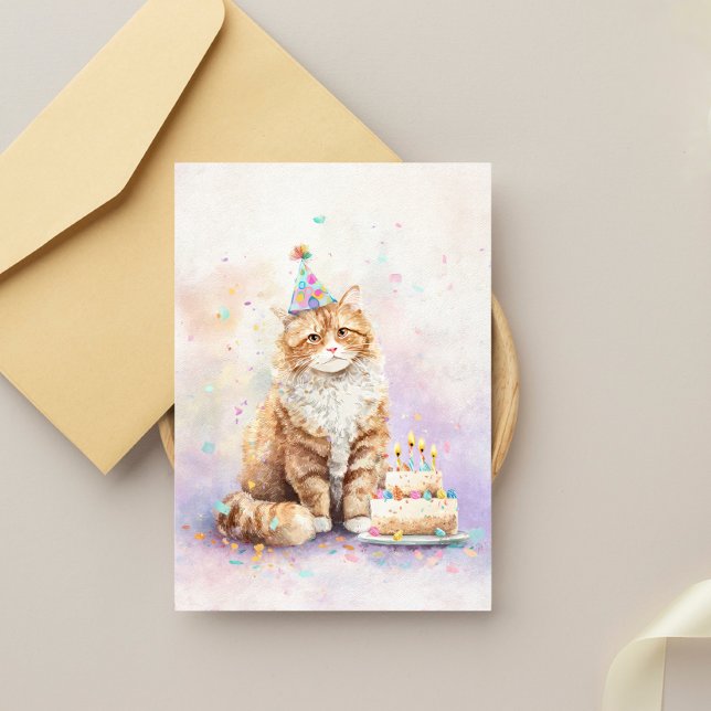 Birthday Cat with Cake – Cute Party Hat Cat  Postcard (Creator Uploaded)