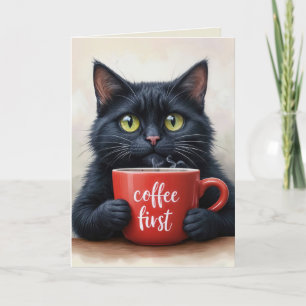 Birthday Cat With Coffee Mug Card