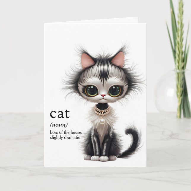 Birthday Cat With Pearl Necklace  Card (Front)