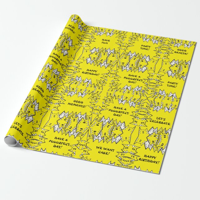 Birthday Cats 2 Wrapping Paper (Unrolled)