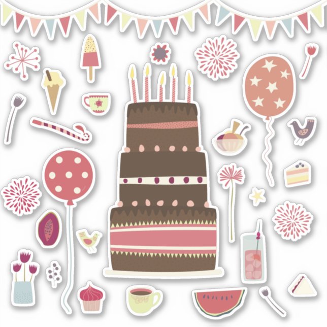 Birthday Celebration and Cake Party Sticker (Front)