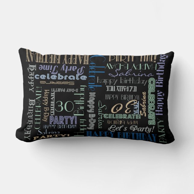 Birthday Celebration! Cool Custom NAME and AGE Lumbar Pillow (Front)