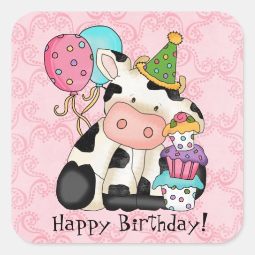 Birthday Celebration Cow Sticker | Zazzle