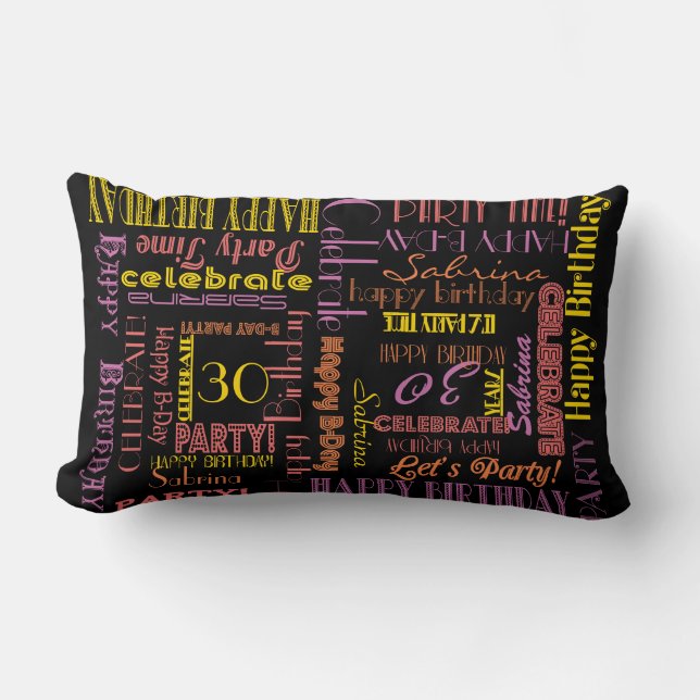 Birthday Celebration! Duel Custom NAME and AGE Lumbar Pillow (Front)