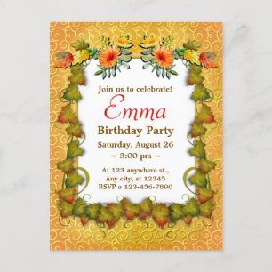 Birthday Celebration Fall Leaves Cute Modern Postcard