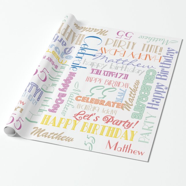 Birthday Celebration! Fontography  NAME and AGE Wrapping Paper (Unrolled)