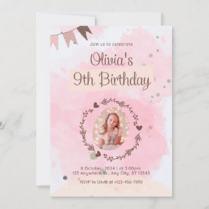 Birthday celebration for nine years old girl invitation