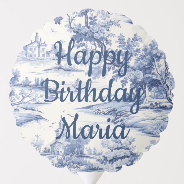 Birthday Celebration Fun Blue Toile de Jouy Chic Balloon (Back)